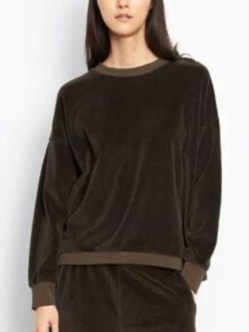 VINCE BALASMIC BROWN VELOUR PULLOVER CREWNECK